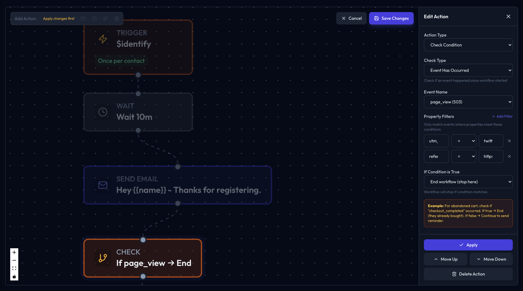 Workflow overview with property filters